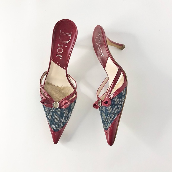 Dior Retro Vintage Trotter Bow Logo Button Jacquard Pointed Toe Slip On Mule 37 - Picture 1 of 8